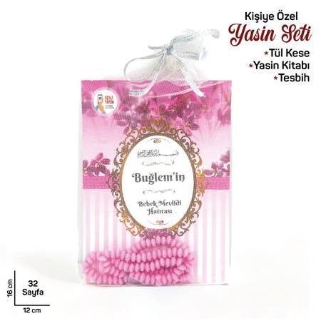 Kız Bebek Mevlüt Seti Tül Keseli İsim Yazılı Yasin Tesbih Çanta Boy