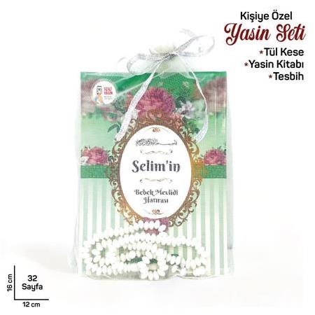 Tül Keseli İsim Yazılı Yasin Tesbih Seti Çanta Boy Yeşil