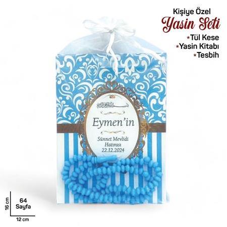 Erkek Bebek Mevlüt Seti Tül Keseli İsim Yazılı Yasin Tesbih Çanta Boy