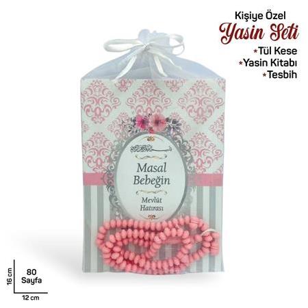 Kız Bebek Mevlüt Seti Tül Keseli İsim Yazılı Yasin Tesbih Çanta Boy 64 Sayfa