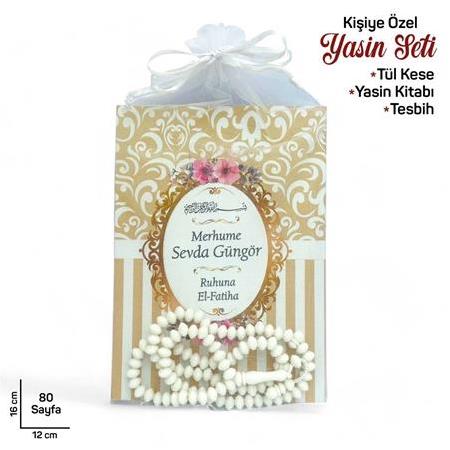 Vefat Mevlüt Hediyelik Seti | Çanta Boy İsim Baskılı 80 Sayfa Yasin ve Tesbih Tül Kesede