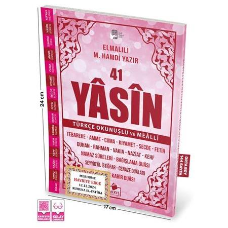 Yasini Şerif Yeşil Renk Türkçe Okunuşlu ve Mealli Orta Boy-Pembe