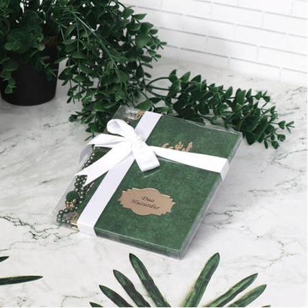 Kutulu İnci Tespih ve Kurdele Süslemeli Kadife Yasin Kitabı Seti-Yeşil