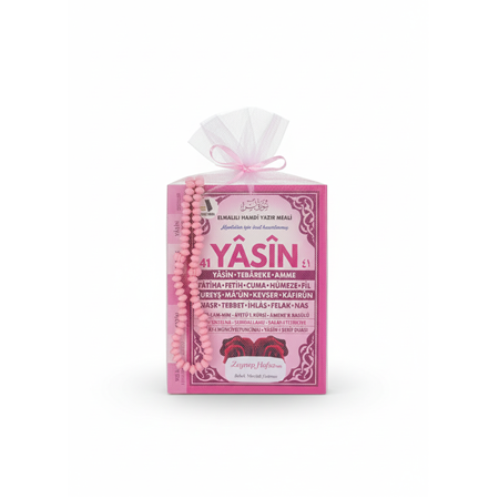 Çanta Boy İsim Yazılı Tül Keseli Yasin Kitabı ve Tesbih Seti Pembe | Mevlit Hediyeliği