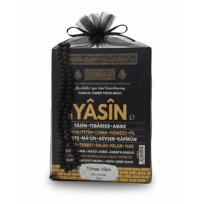 Çanta Boy İsim Yazılı Tül Keseli Yasin Kitabı ve Tesbih Seti Kabe | Mevlit Hediyeliği